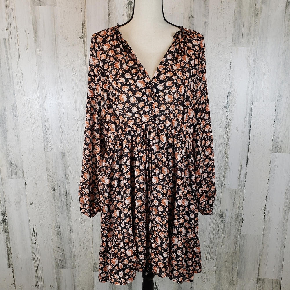 Zara Floral Long Sleeve Dress - Black and Pink